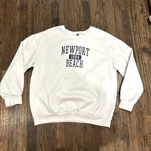 White, SHEIN, Newport Beach sweatshirt, Size XL (navy blue lettering)